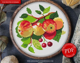 Apples and Cherries #P961 Cross Stitch Pattern Embroidery Pattern Instant Download Stitching | Cross Stitch World | Cross Stitch Designs