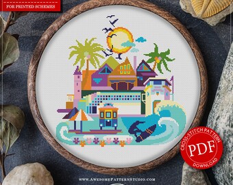 Laguna Beach # P359 Broderie au point de croix modèle PDF à télécharger | Couture | Le monde du point de croix | Point de croix compté | Comment broder