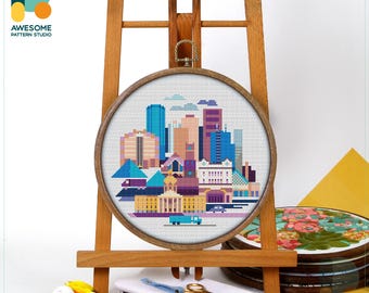 Edmonton, Canada, Cross Stitch Pattern and Kit Modern Cross Stitch Needlework Art, CS919