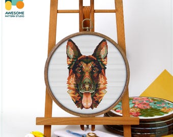 Mandala German Shepherd Cross Stitch Pattern and Kit - Modern Cross Stitch Needlework Art for Embroidery Sampler Enthusiasts, CS695