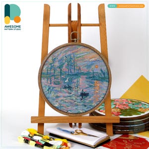 Impression Sunrise By Claude Monet Cross Stitch Pattern and Kit - Modern Cross Stitch Needlework Art, CS2222