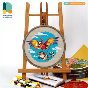 Patrón y kit de punto de cruz de loro y lémur: Arte moderno de bordado, muestrario de bordado a mano sencillo, CS050