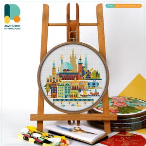 Stockholm, Sweden, Europe Cross Stitch Pattern and Kit: Modern Embroidery Sampler for Needlework Art Enthusiasts, CS945