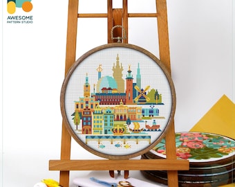 Stockholm, Sweden, Europe Cross Stitch Pattern and Kit: Modern Embroidery Sampler for Needlework Art Enthusiasts, CS945