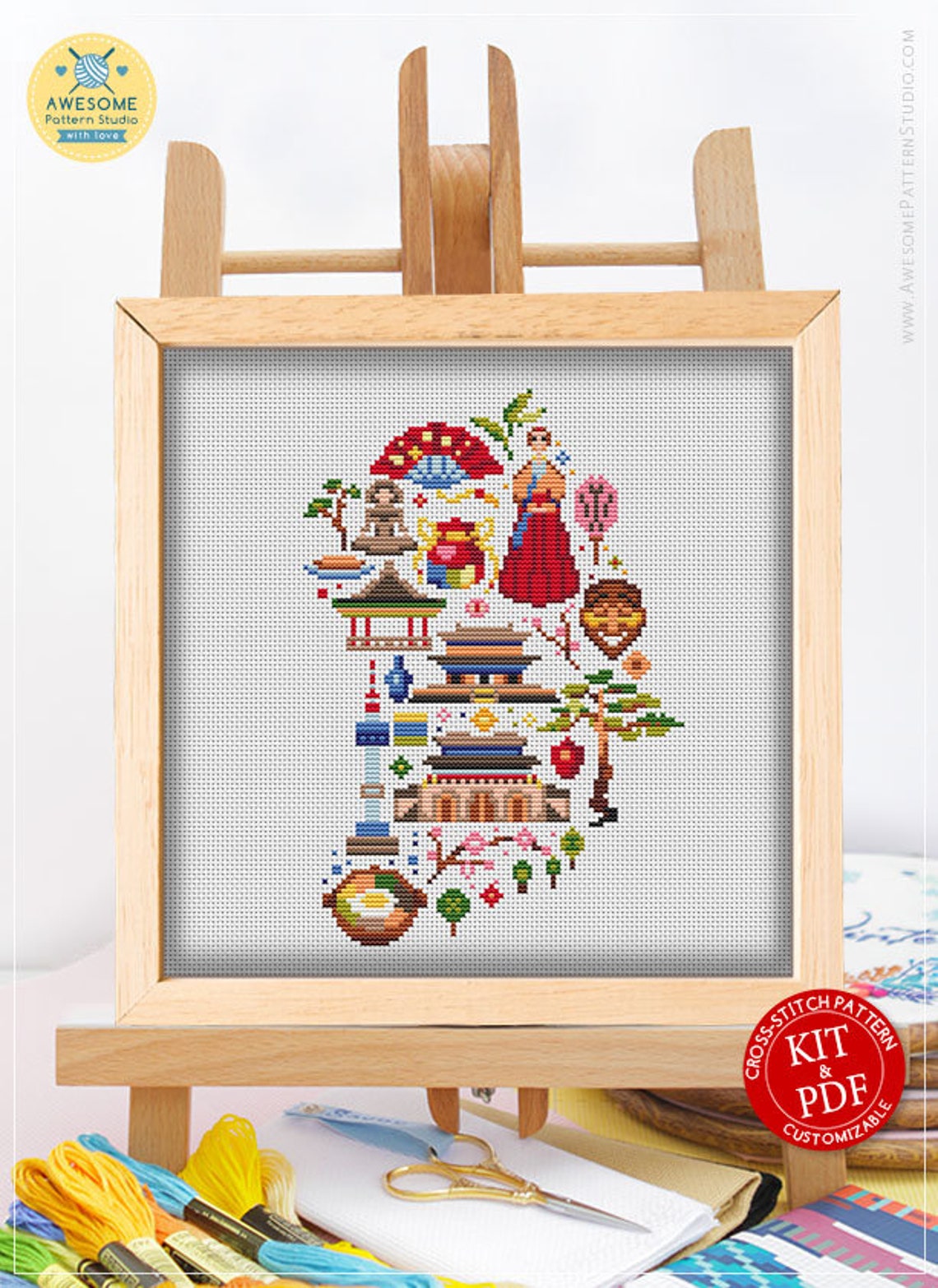 Korea in Icons CS842 Counted Cross Stitch Pattern KIT and PDF Etsy