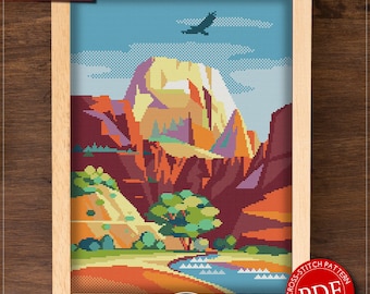 Zion Nationalpark K423 Kreuzstich-Set – Stickpackung Mit Fäden, Nadeln, Stoff & 4 Gedruckten Mustern