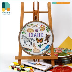 Idaho, USA Collection Cross Stitch Pattern and Kit - Modern Needlework Art with PDF Pattern and Embroidery Sampler, CS1893