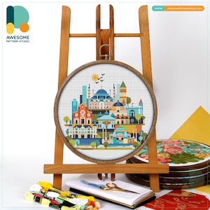 Istanbul, Turkey, Europe Cross Stitch Pattern and Kit - Modern Cross Stitch and Embroidery Sampler for Needlework Art Lovers, CS626
