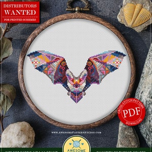 Mandala Bat #P532 Embroidery Cross Stitch PDF Pattern Download | Cross Stitch Kits | Cross Stitch Designs | Counted Cross Stitch