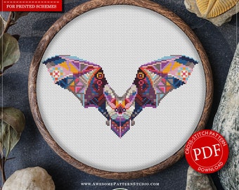 Mandala Bat #P532 Embroidery Cross Stitch PDF Pattern Download | Cross Stitch Kits | Cross Stitch Designs | Counted Cross Stitch