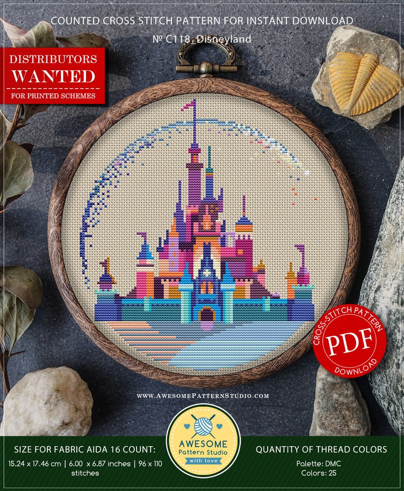 Cinderella Castle #P118 Cross Stitch Embroidery Pattern Download | Stitching | Needlepoint Kits | Stitch Design | Embroidery Stitches 