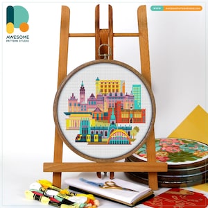Sheffield, United Kingdom, Europe Cross Stitch Kit and Pattern - Modern Cross Stitch Needlework Art for Enthusiasts, CS1803