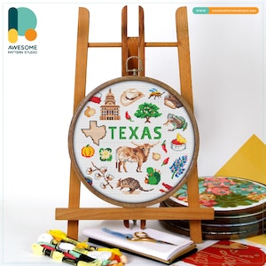 Texas, USA Collection Cross Stitch Pattern and Kit: Modern Embroidery Sampler for Needlework Art Enthusiasts, CS1856