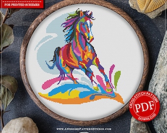 Horse Watercolor #P498 Cross Stitch Embroidery PDF Pattern Download | Cross Stitch Patterns | Needlepoint Kits | Embroidery Designs