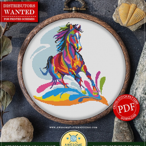 Horse Watercolor #P498 Cross Stitch Embroidery PDF Pattern Download | Cross Stitch Patterns | Needlepoint Kits | Embroidery Designs