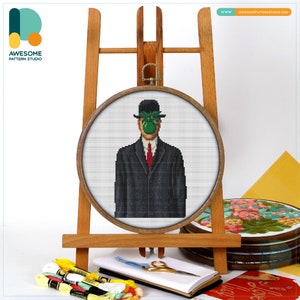 The Son of Man By Rene Magritte Cross Stitch Pattern and Kit - Modern Needlework Art, PDF Pattern for Creative Embroidery Sampler, CS2200
