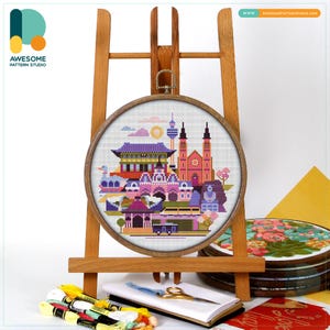 Daegu, South Korea, Asia Cross Stitch Pattern and Kit - Modern Cross Stitch Needlework Art for Hand Embroidery Enthusiasts, CS196