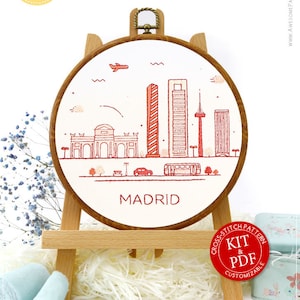 Madrid, Spain, Europe Embroidery Kit and Pattern: Boho Decor and Classic Applique for Adult Crafts