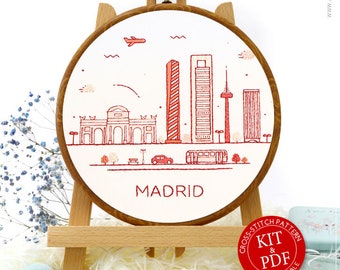 Madrid, Spain, Europe Embroidery Kit and Pattern: Boho Decor and Classic Applique for Adult Crafts