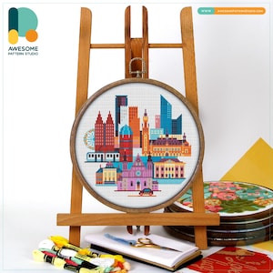 The Hague, Netherlands, Europe Cross Stitch Pattern and Kit: Modern Needlework Art with PDF Pattern and Hand Embroidery Essentials, CS1609