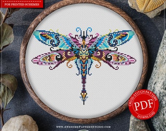 Mandala Dragonfly #P537 Cross Stitch Embroidery Pattern Download | Cross Stitch Kits | Cross Stitch World | Embroidery Designs