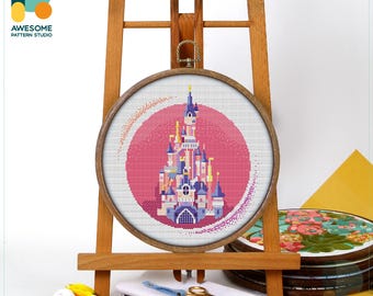 Paris Disney Castle CS809, Counted Cross Stitch Pattern KIT and PDF | Cross Stitch Embroidery | Embroidery Stitches | Cross Designs