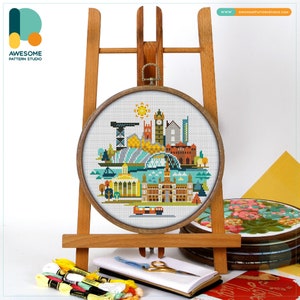 Glasgow, Scotland, Europe Cross Stitch Pattern and Kit: Modern Needlework Art and Embroidery Sampler for Creative Home Decor, CS921