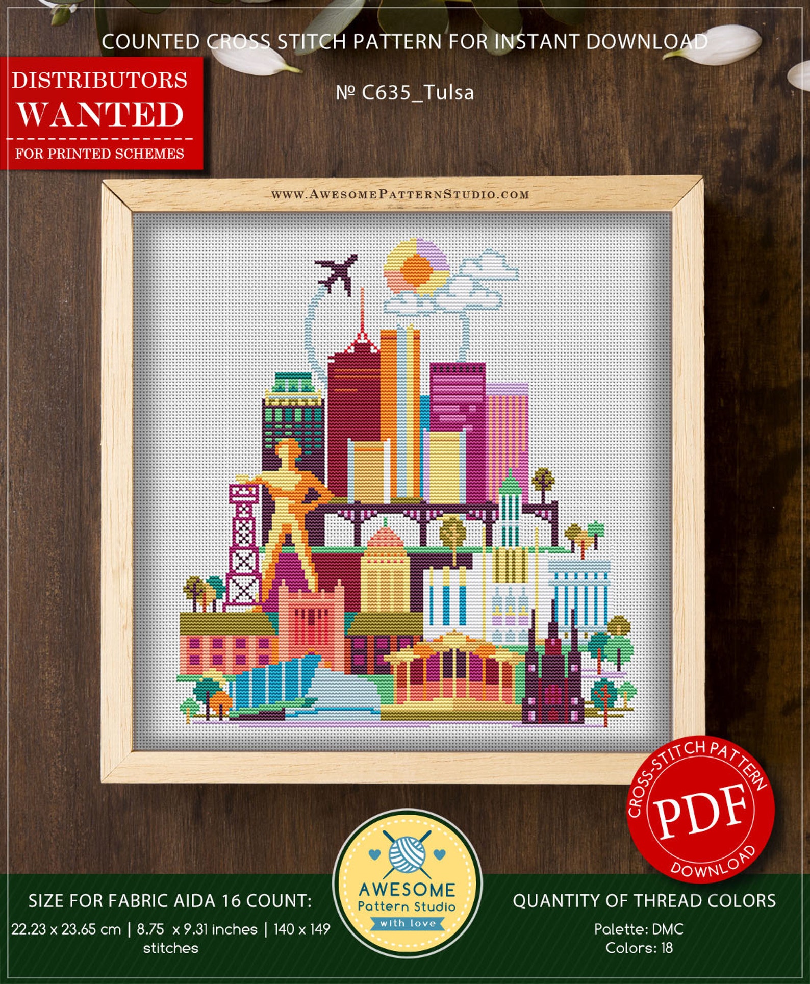 Tulsa P635 Embroidery Cross Stitch Pattern Instant Download Etsy