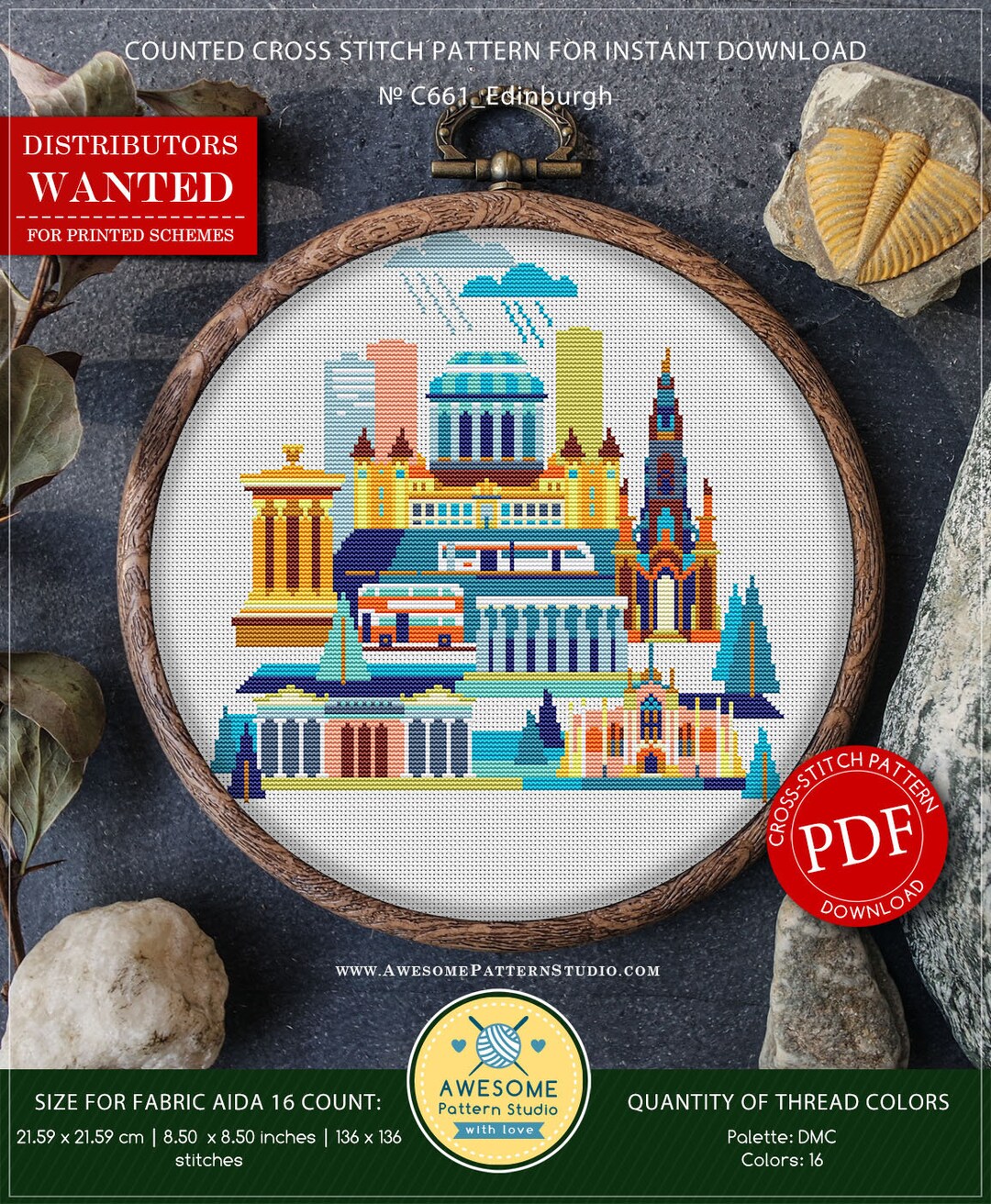 Edinburgh, United Kingdom P661 PDF Cross Stitch Pattern Embroidery