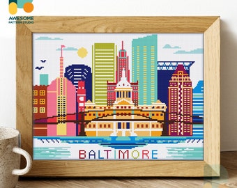 Kit per pittura a diamante Baltimora, USA, kit per pittura a diamante 5D moderno, kit per mosaico in formato PDF, campionatore per pittura creativa con i numeri, DS380