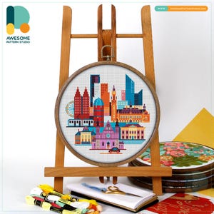 The Hague, Netherlands, Europe Cross Stitch Pattern and Kit: Modern Needlework Art with PDF Pattern and Hand Embroidery Essentials, CS1609