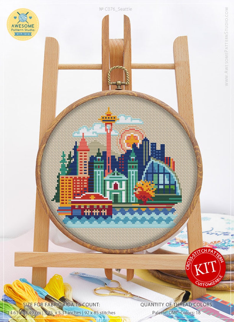 Seattle K076 Cross Stitch Embroidery Kit Cross Stitch Kits Etsy