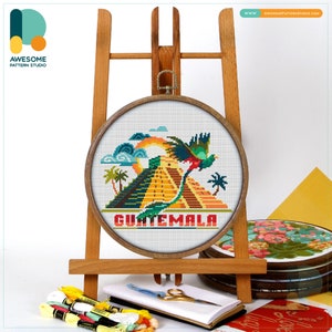 Guatemala Cross Stitch Pattern and Kit: Modern Cross Stitch Hoop Art, Embroidery Sampler for Creative Needlework Art, CS1134