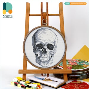 Human Skull Anatomy Cross Stitch Pattern and Kit - Modern Needlework Art and Embroidery Sampler for Unique Home Decor, CS2057