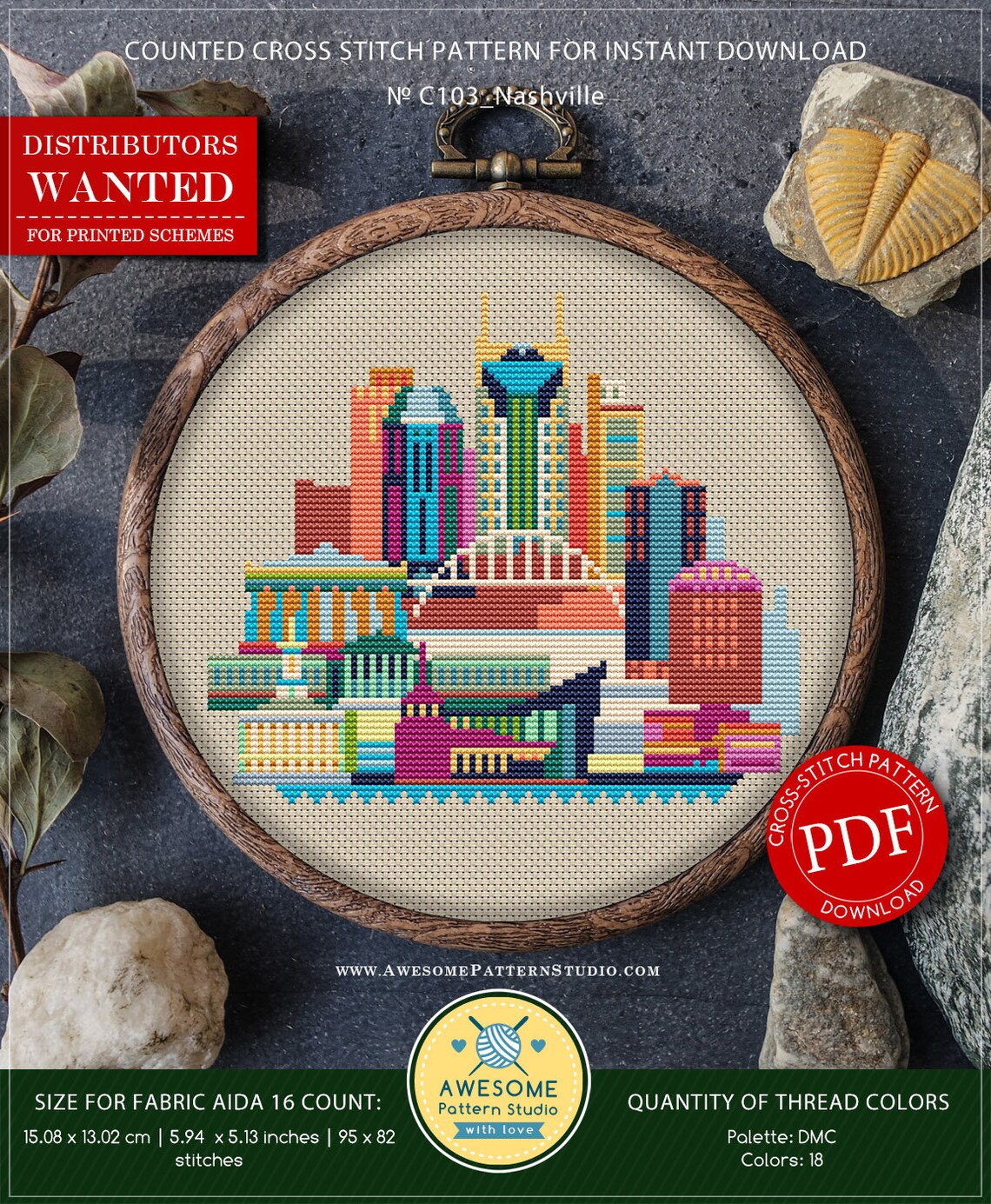 Nashville P103 Cross Stitch Embroidery Pattern Download Etsy