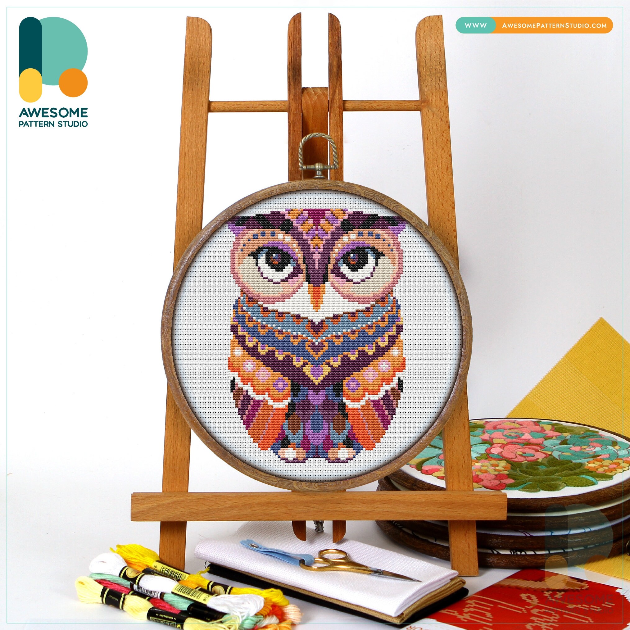 Mandala Owl Cross Stitch Pattern and Kit: Modern Needlework Art - Embroidery Sampler for a Stunning 