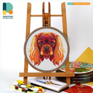 Mandala Cavalier King Charles Spaniel Kreuzstich Kit und Muster Moderne Handarbeiten Kunst Stickerei Sampler, CS1951
