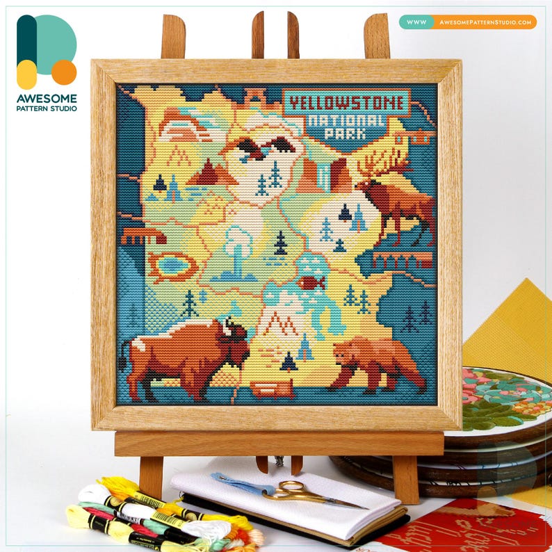 Yellowstone National Park, USA, America Cross Stitch Pattern and Kit: Modern Needlework Art for Beginners and Enthusiasts, CS2664 CS2664-1(120 x 120)