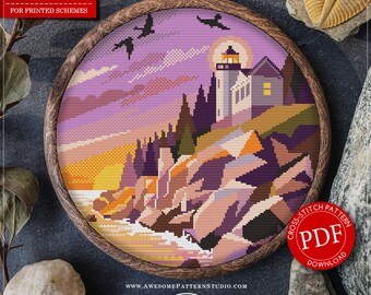 Parc national du Canada d'Acadia #P455 Modèle PDF de broderie au point de croix à télécharger | Kits de point de croix | Broderie | Conception de point