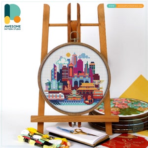 Hong Kong, China, Asia Cross Stitch Pattern and Kit – Modern Needlework Art, PDF Pattern, Embroidery Sampler, CS133