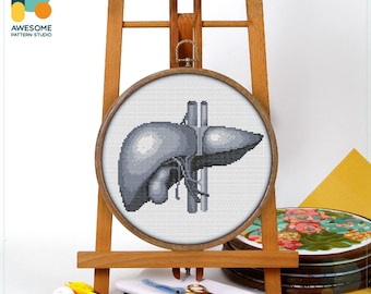 Menschliche Leber Anatomie Kreuzstichmuster und Kit: Moderne Handarbeit, PDF-Muster für einzigartige Hoop Art, CS2068
