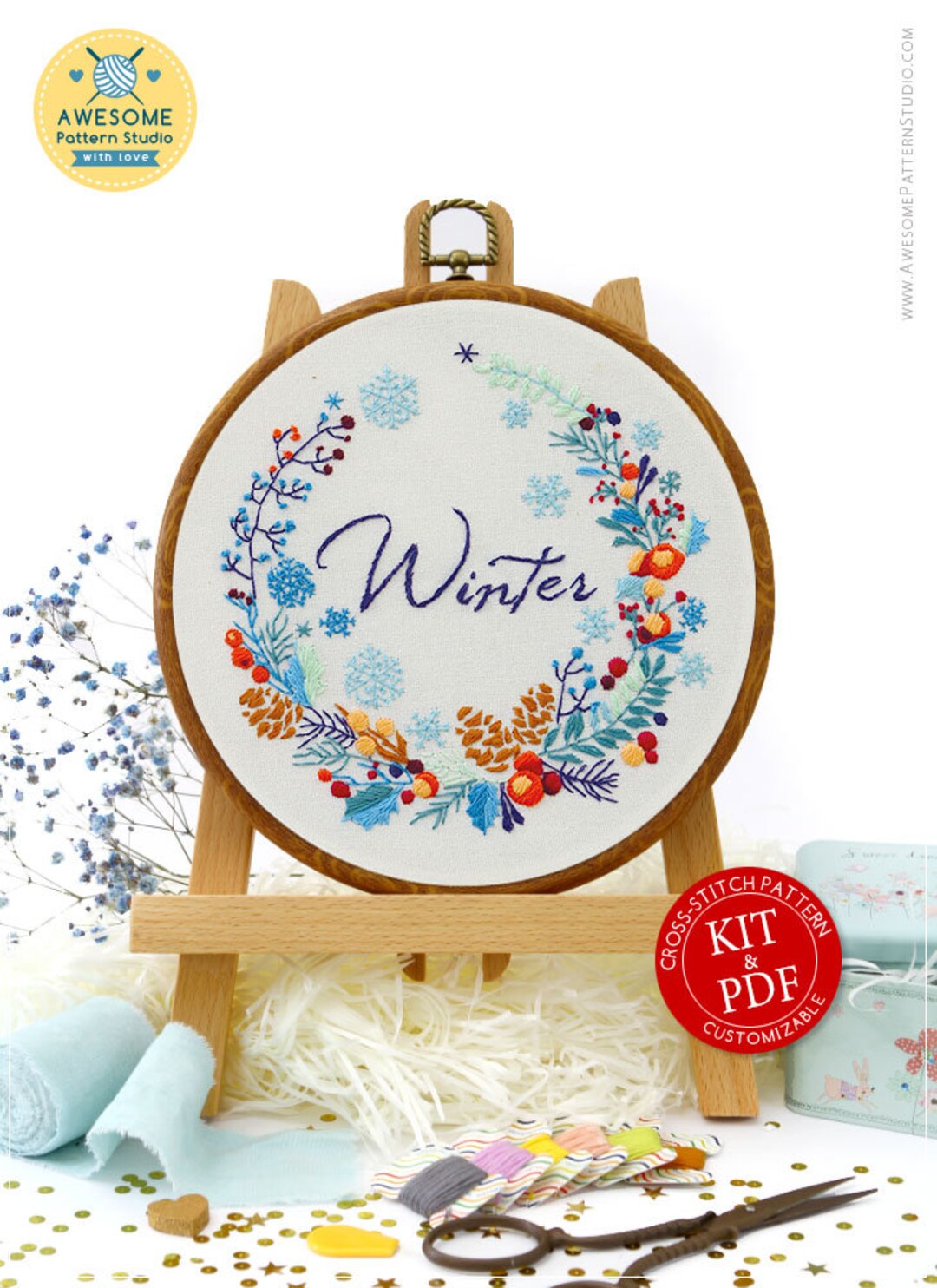 Winter Embroidery EM005, Embroidery Pattern KIT and PDF | Sewing Kit ...