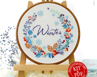 Winter Embroidery EM005, Embroidery Pattern KIT and PDF | Sewing Kit | Abstract Embroidery | Modern Embroidery | How To Embroider