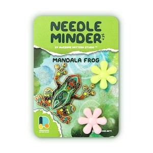 Needle Minder Set - Mandala Frog Magnetic Needle Minder + 2 Needle Threaders + Embroidery Scissors. Enamel Pin for Cross Stitch