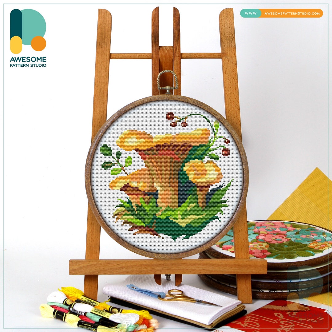 Golden Chanterelle Mushrooms CS1001, Counted Cross Stitch Pattern KIT