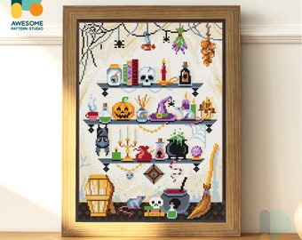 Halloween Potion Shelf Diamond Painting Kit - Modern 5d Diamond Painting Art Mosaic Kit Sampler for Spooky Decor, DS1984