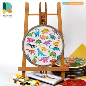 Dinosaurs Collection Cross Stitch Pattern and Kit Modern Cross Stitch Needlework Art Perfect for Hoop Art or Hand Embroidery, CS1679
