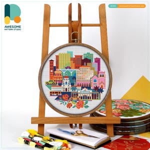 Pasadena, USA, America Cross Stitch Pattern and Kit - Modern Cross Stitch Embroidery Sampler, Needlework Art, CS389