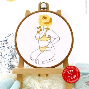 Floral Figure Embroidery Kit and Pattern - Boho Decor and Modern Embroidery Art Gift