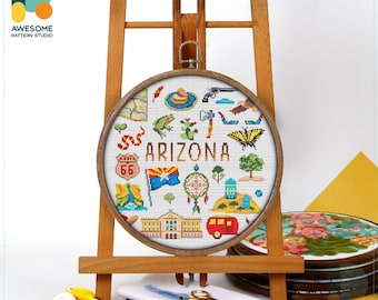 Arizona, USA Collection Cross Stitch Pattern and Kit: Modern Needlework Art with Embroidery Sampler for Beginners and Enthusiasts, CS1846